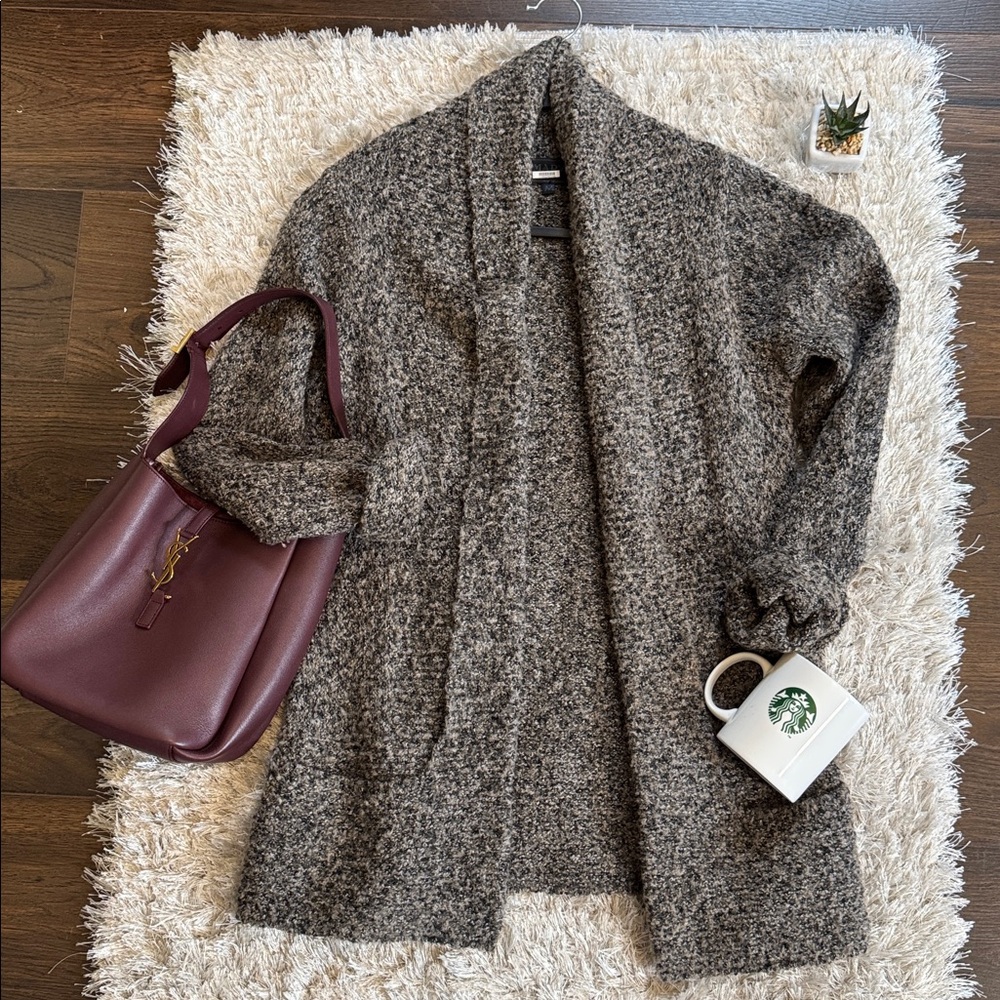 EUC MARV Cozy Gray Knit Wool Blend Women's Open Cardigan Sweater Pockets M